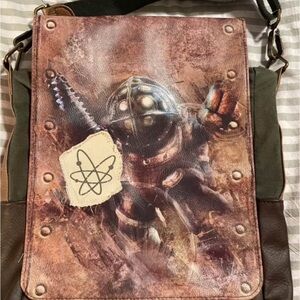 Men's Brown Graphic Messenger Bag with Adjustable Strap